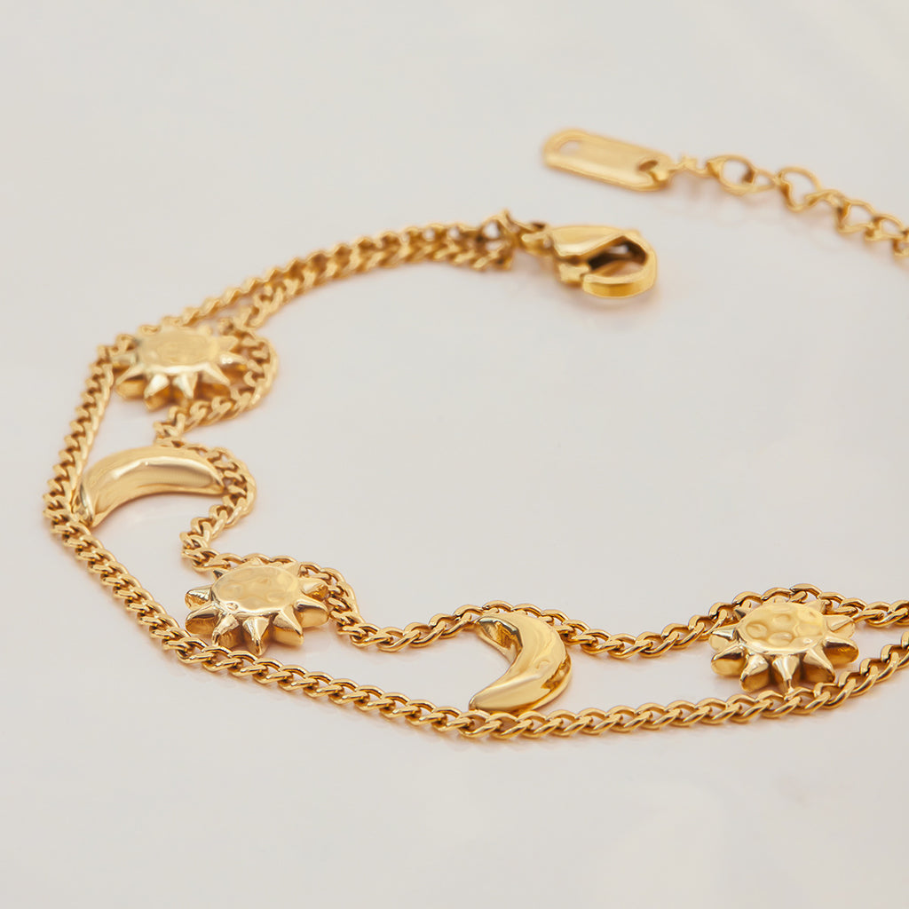 18K gold stainless steel Sun and Moon bracelet