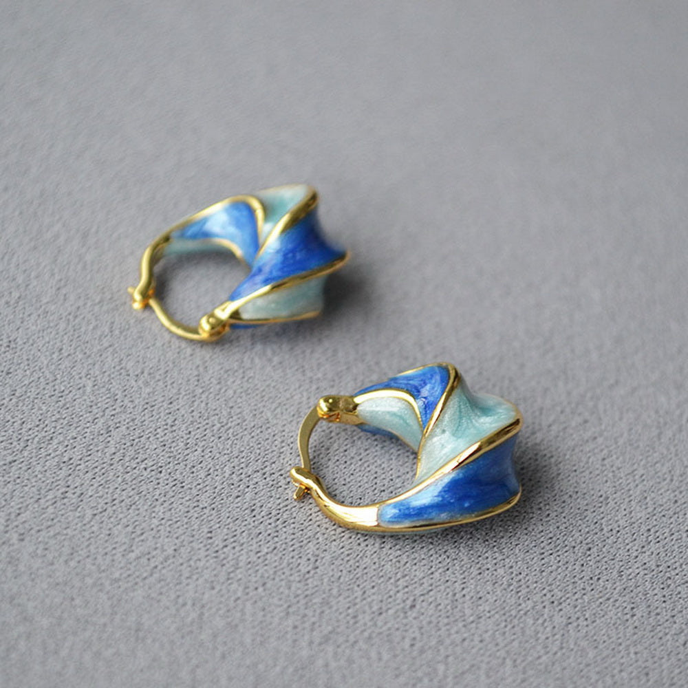 Handmade blue pearlescent enamel earrings