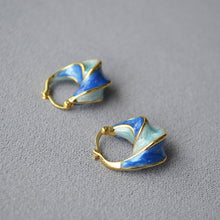 Load image into Gallery viewer, Handmade blue pearlescent enamel earrings