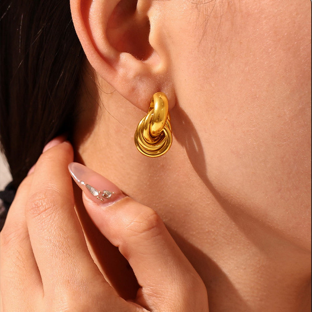 18K gold stainless steel circular line wound earrings