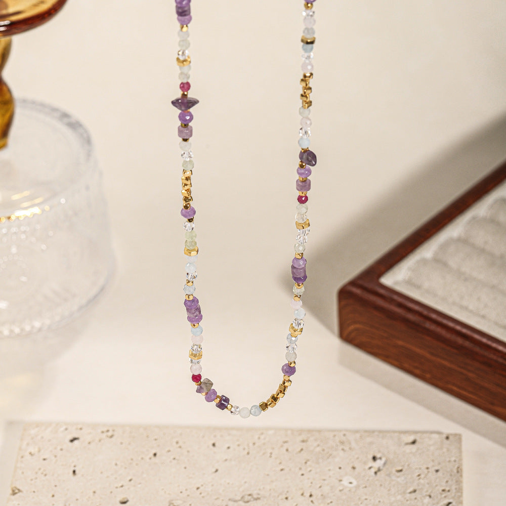 Purple natural stone beaded necklace