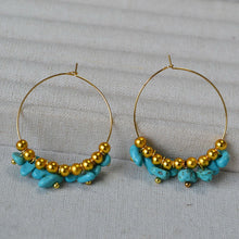 Load image into Gallery viewer, Irregular turquoise crushed stone beaded circle earrings