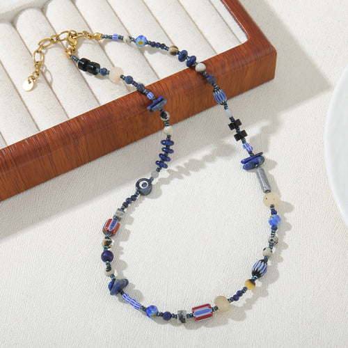 Lapis lazuli blue beaded necklace