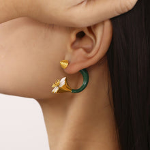 Load image into Gallery viewer, Stainless steel 18K gold-plated threaded enamel oil drip camellia double-sided stud earrings