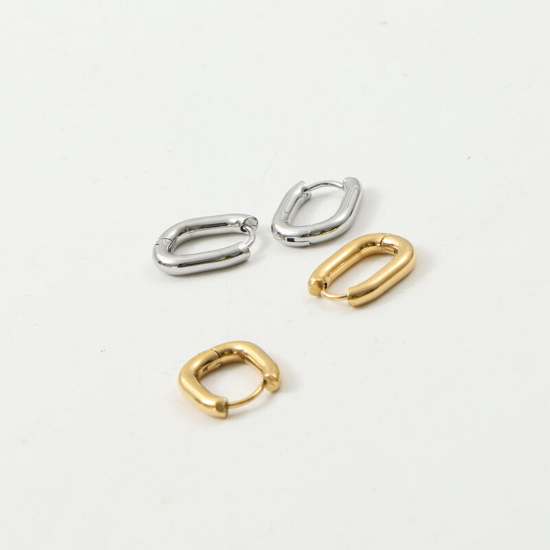 Oval smooth titanium steel plain ring earrings