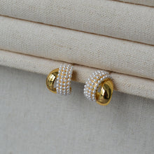 Load image into Gallery viewer, Double C-cross brass gold-plated earrings set with imitation pearl 925 silver needle