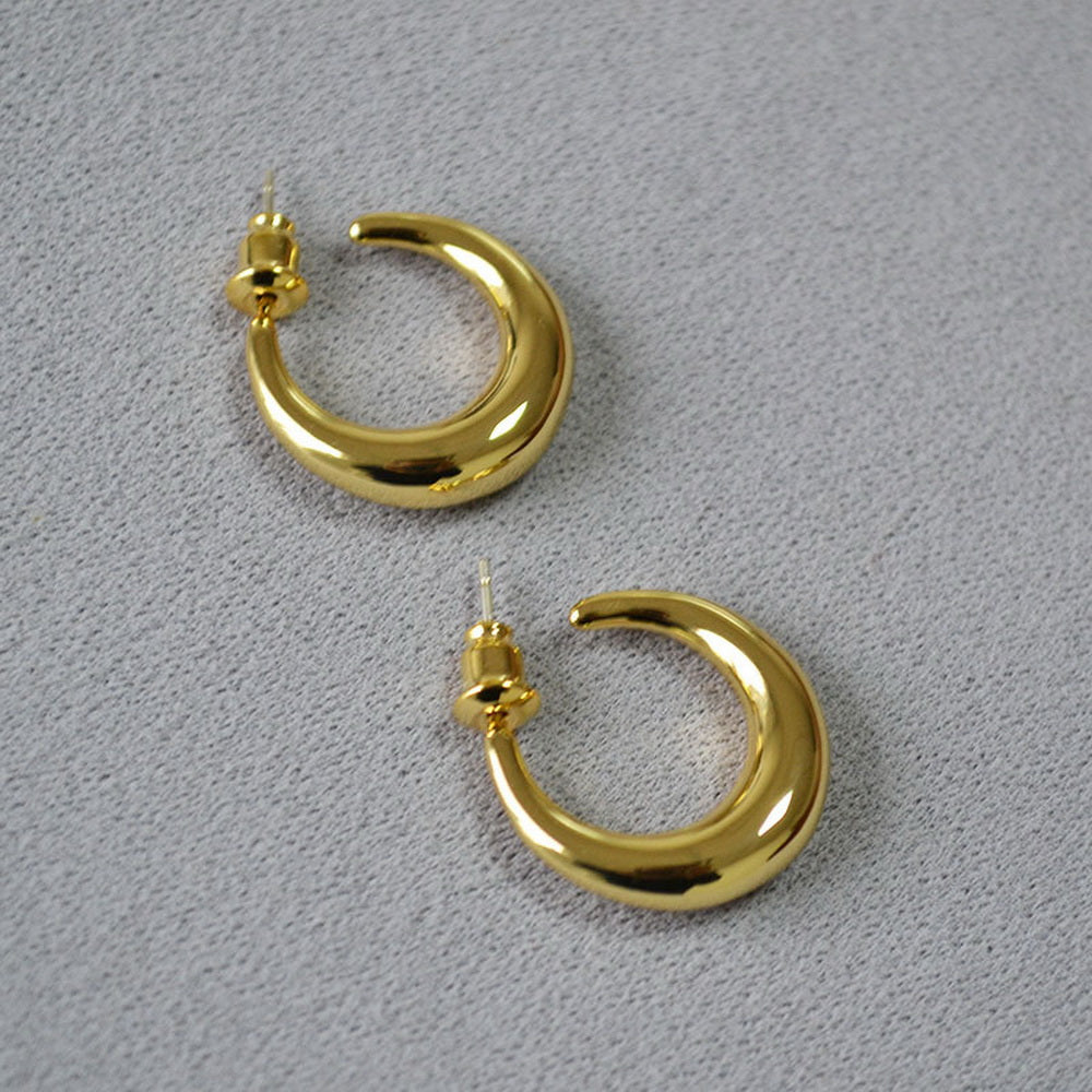 Brass gold-plated smooth crescent-shaped 925 silver needle earrings