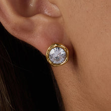 Load image into Gallery viewer, 18K gold stainless steel round white zircon earrings