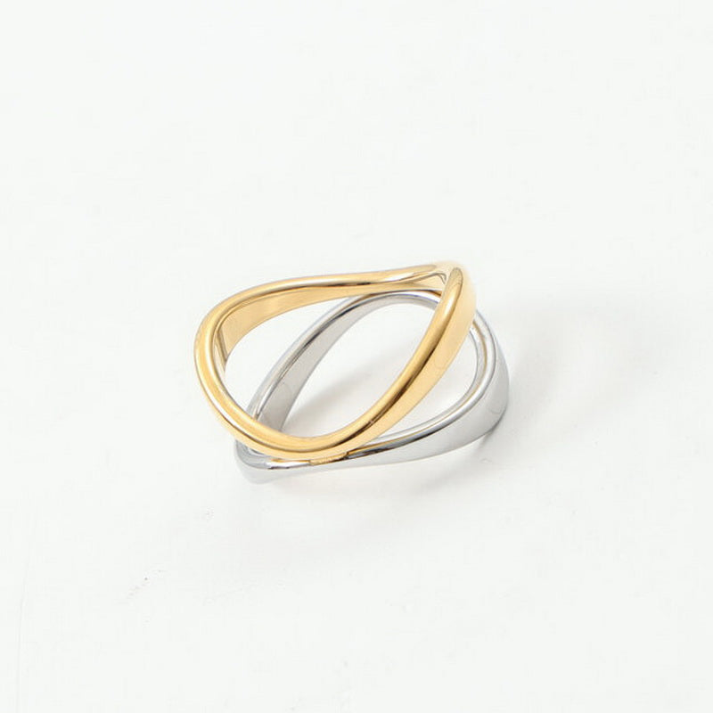 18K gold stainless steel curved two-color ring