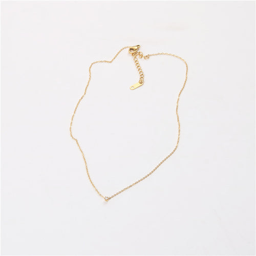 18K gold single diamond pendant collarbone chain necklace