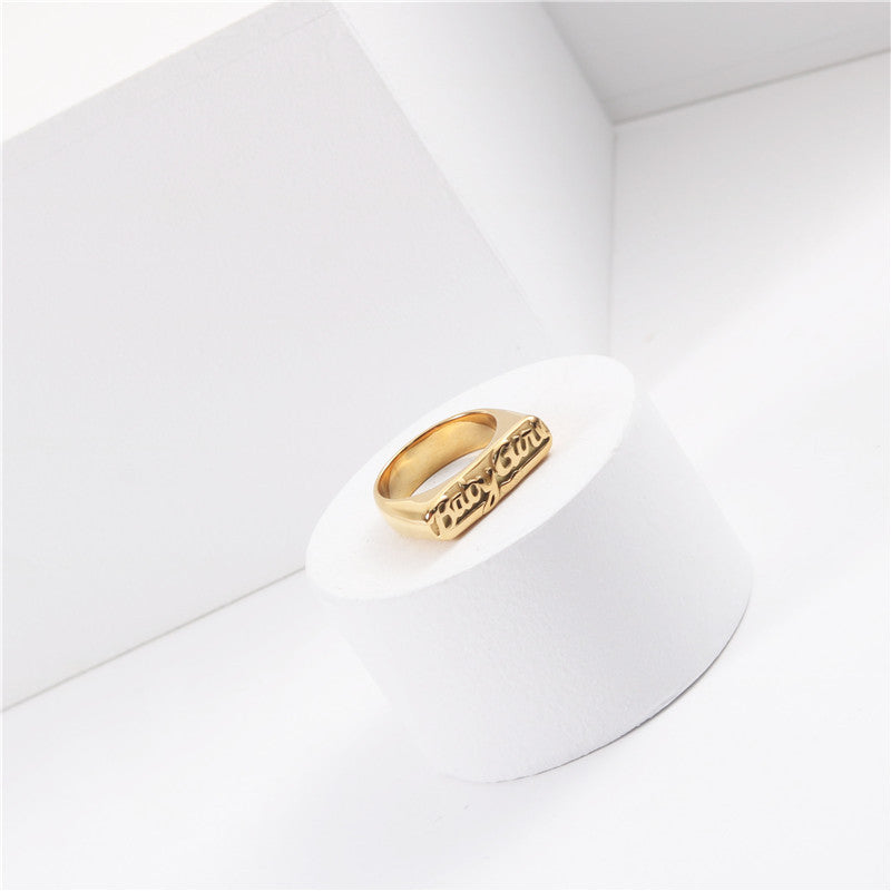 Letter golden stainless steel ring