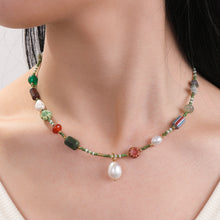 Load image into Gallery viewer, Natural stone freshwater pearl pendant, hand-beaded necklace