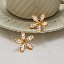 Load image into Gallery viewer, 18K gold stainless steel white zircon flower earrings
