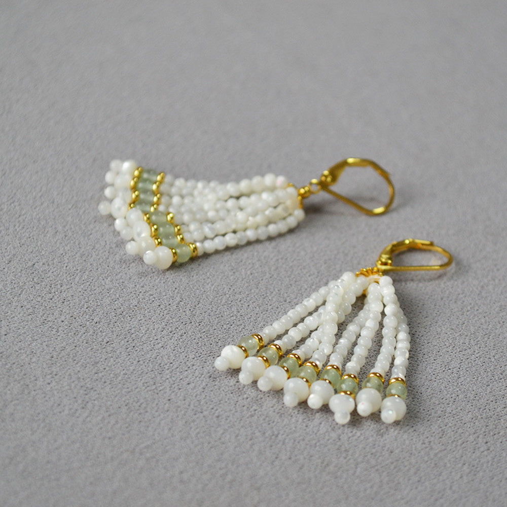 Turquoise shell handcrafted beaded tassel earrings