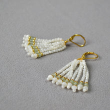 Load image into Gallery viewer, Turquoise shell handcrafted beaded tassel earrings