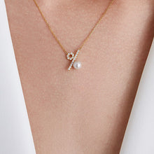 Load image into Gallery viewer, Simple, fashionable and elegant, niche design, percentage symbol, copper micro-inlaid white zirconium beaded pearl necklace, collarbone chain