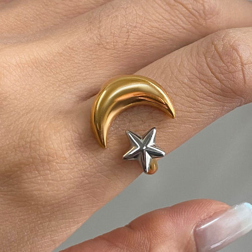 Star and Moon stainless steel ring