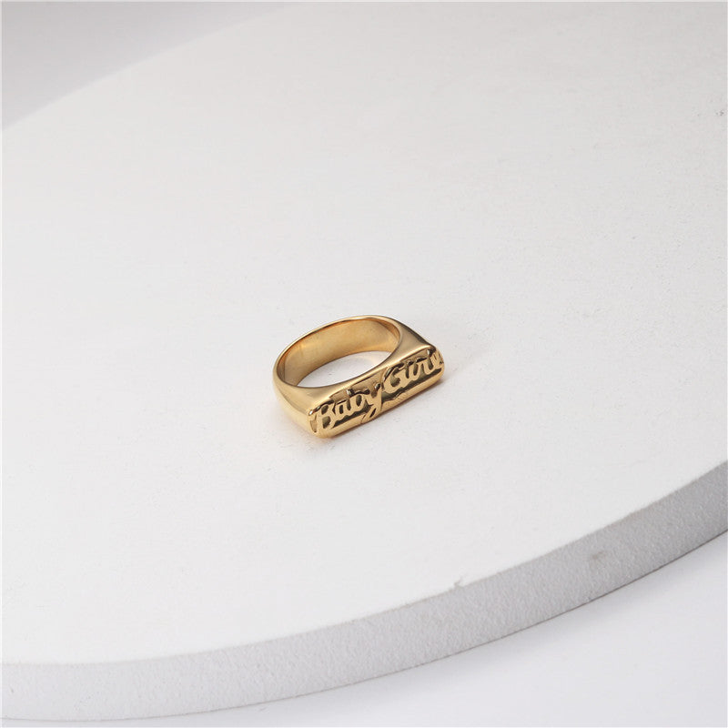 Letter golden stainless steel ring