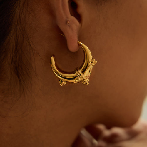 Golden stainless steel moon earrings