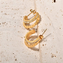 Load image into Gallery viewer, Stainless steel C-shaped double row beads set with zirconium earrings