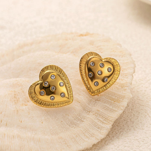 18K stainless steel heart-shaped earrings set with zircon