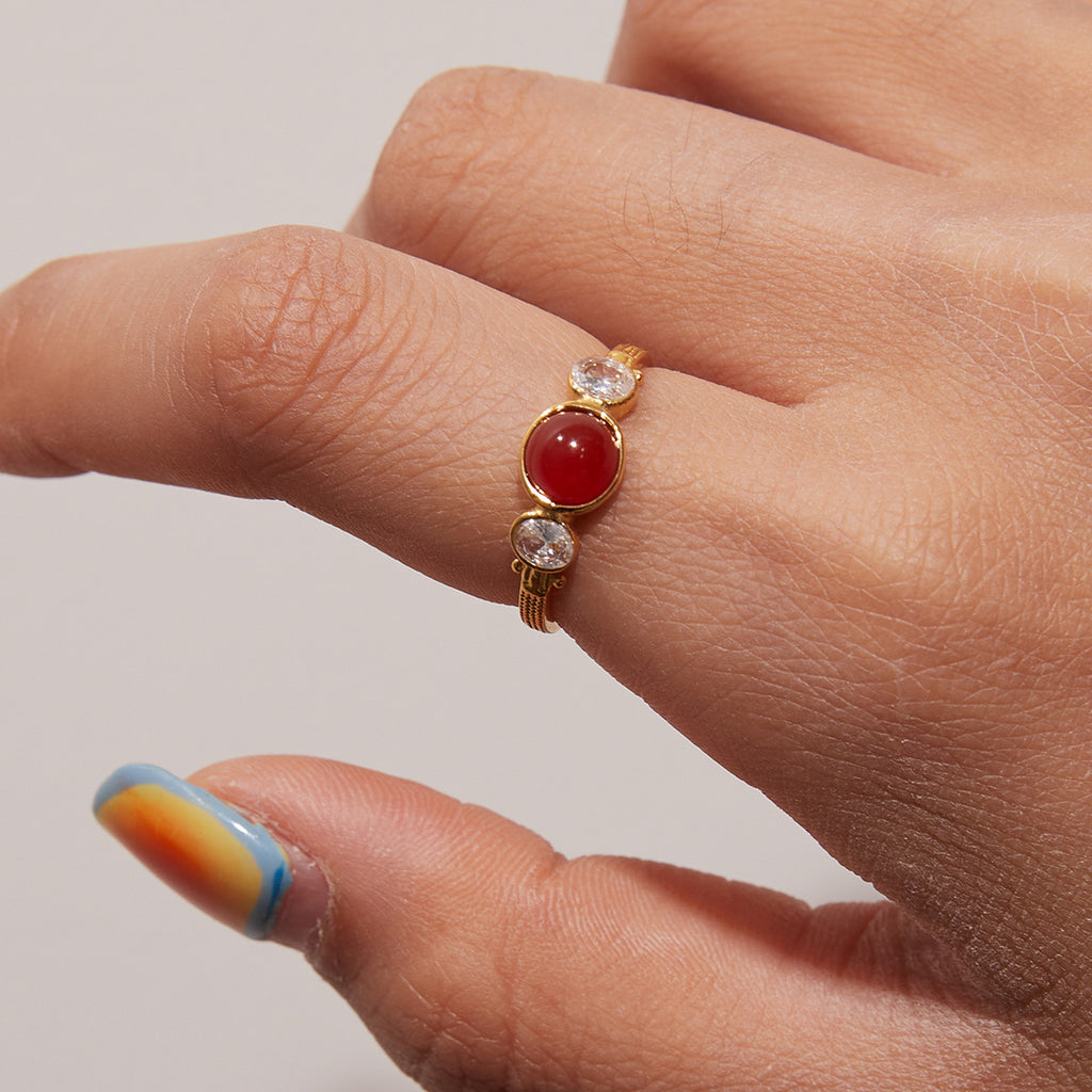 Stainless steel red agate ring