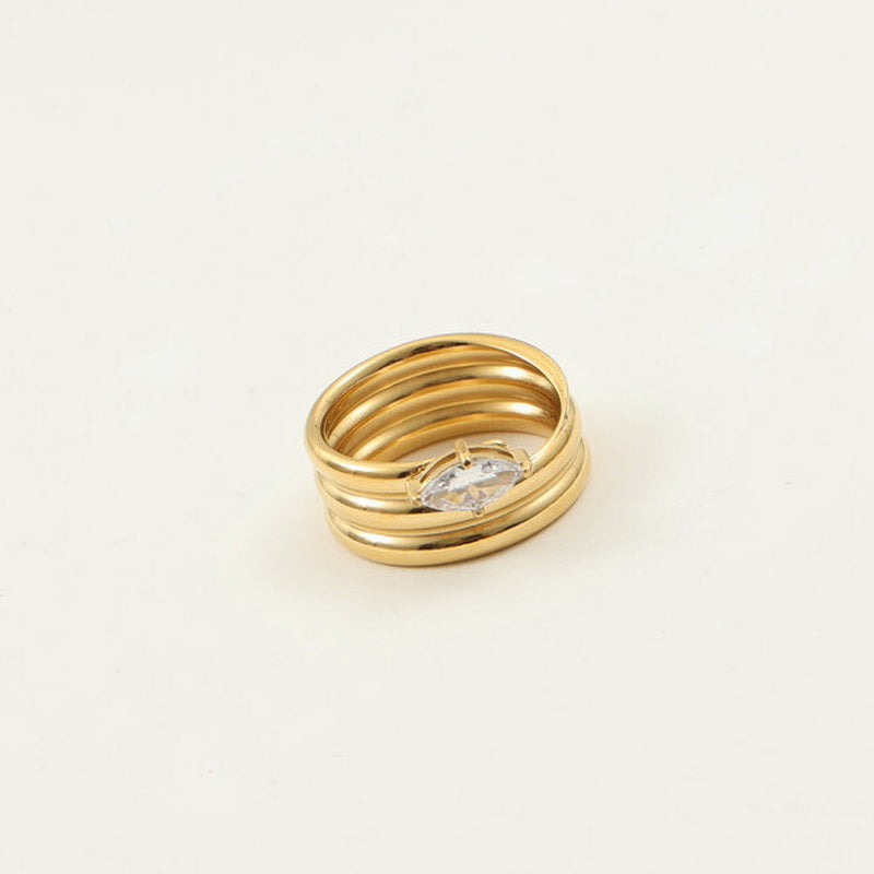 18K gold stainless steel spiral arc surface three-ring zirconium-set ring