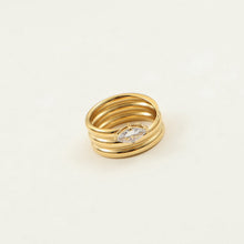 Load image into Gallery viewer, 18K gold stainless steel spiral arc surface three-ring zirconium-set ring