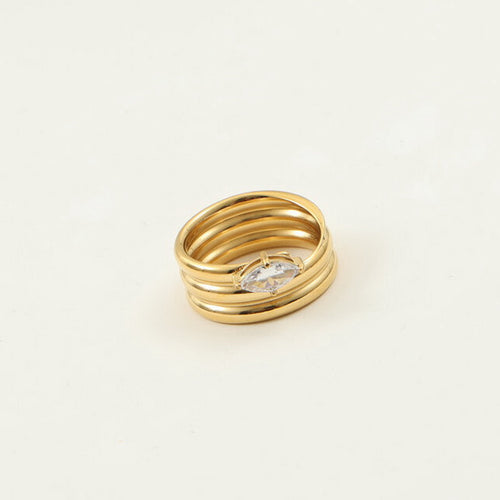 18K gold stainless steel spiral arc surface three-ring zirconium-set ring