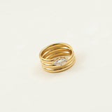 18K gold stainless steel spiral arc surface three-ring zirconium-set ring