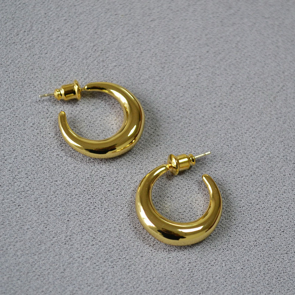 Brass gold-plated smooth crescent-shaped 925 silver needle earrings