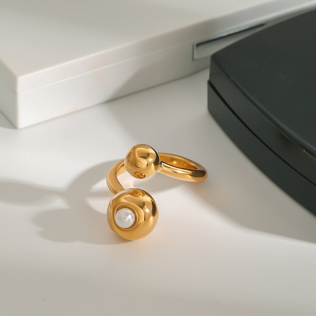 18K gold stainless steel pearl irregular opening ring