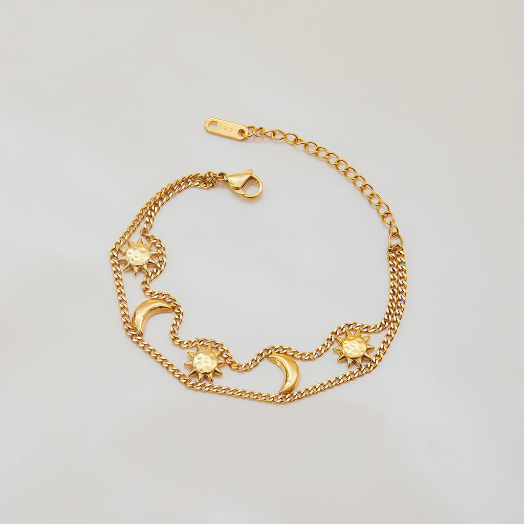 18K gold stainless steel Sun and Moon bracelet
