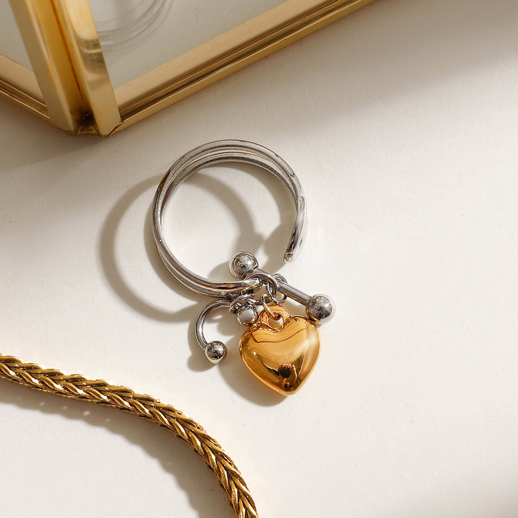 Stainless steel gold and silver color-matched heart-shaped pendant open ring