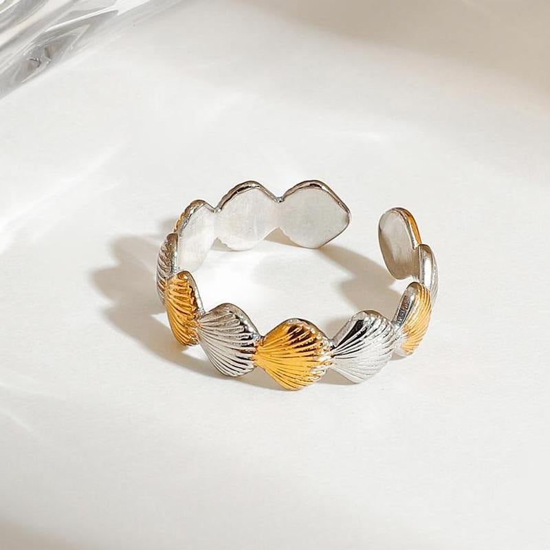 18K gold stainless steel small shell gold and silver color-matched open ring