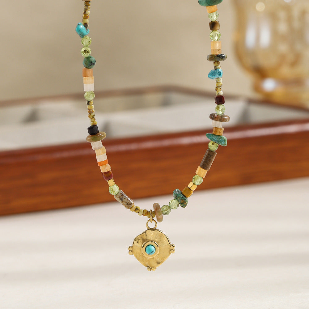 Natural turquoise colored crushed stone beaded necklace