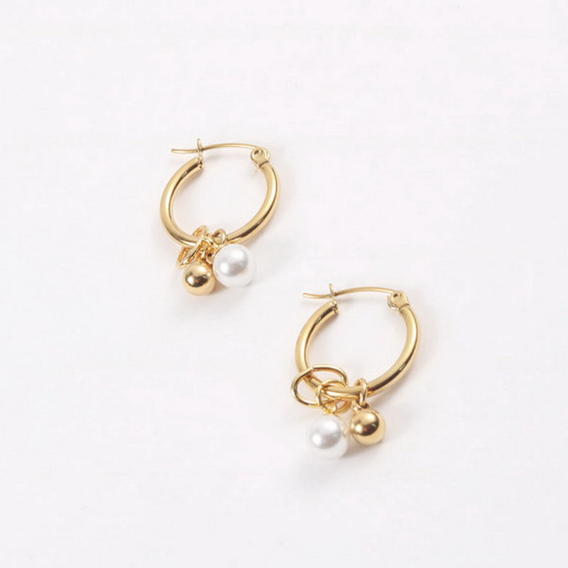 18K gold stainless steel pearl round ball pendant ear ring