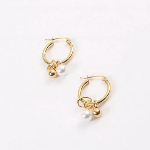 18K gold stainless steel pearl round ball pendant ear ring