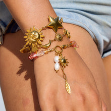 Load image into Gallery viewer, 18K gold stainless steel freshwater pearl turquoise star pendant bracelet