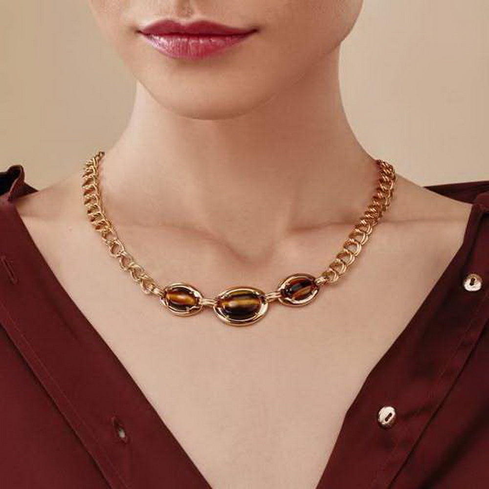 Tiger's eye gold stainless steel necklace