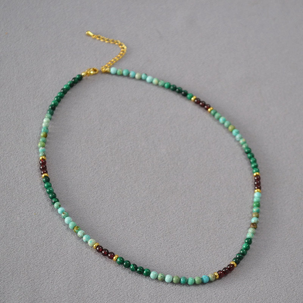 Malachite garnet turquoise beaded necklace