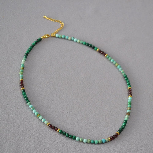 Malachite garnet turquoise beaded necklace
