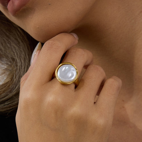 Stainless steel white beaded ring