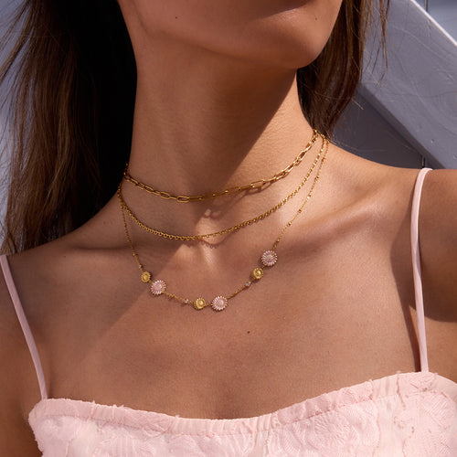 18K gold stainless steel pink Daisy necklace