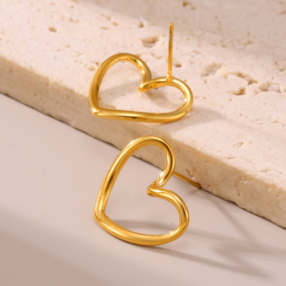 18K gold stainless steel heart-shaped hollow earrings