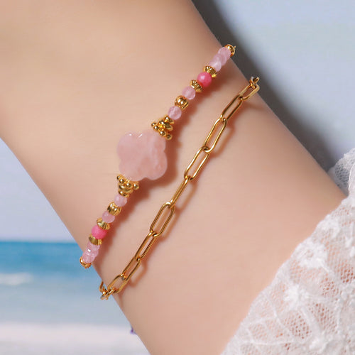 Pink peach blossom natural stone handcrafted beaded bracelet