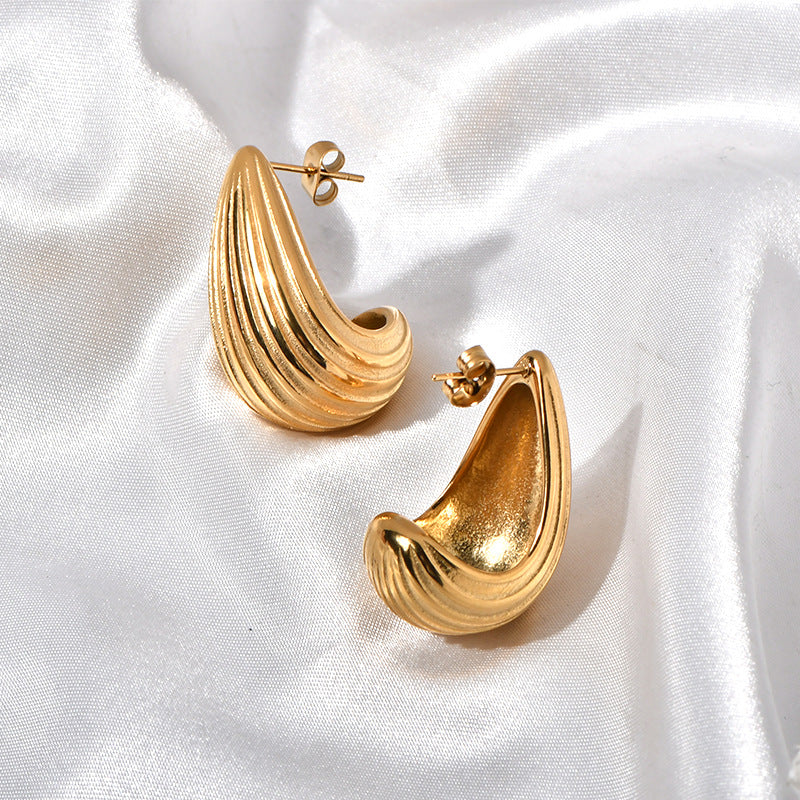 18K gold stainless steel striped teardrop earrings