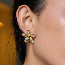 Load image into Gallery viewer, 18K gold stainless steel white zircon flower earrings