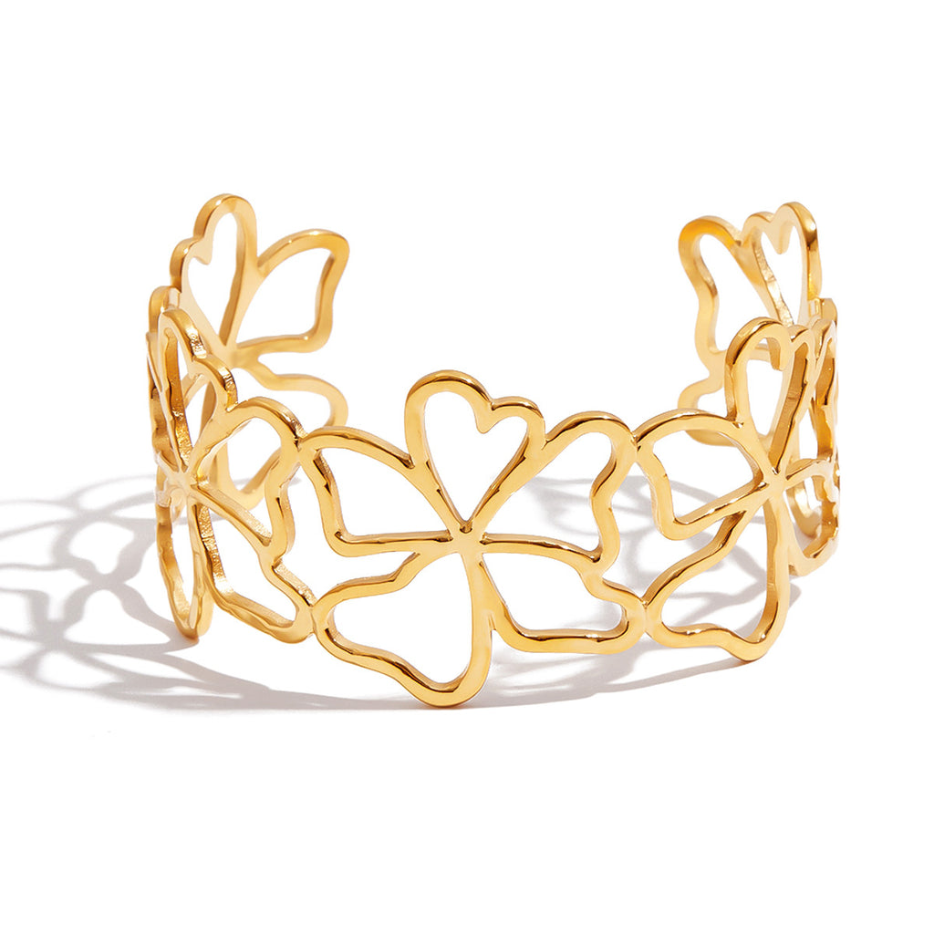18K gold stainless steel hollowed-out flower opening bracelet