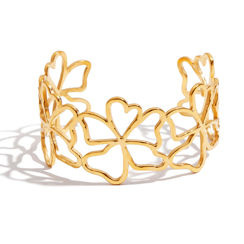 18K gold stainless steel hollowed-out flower opening bracelet